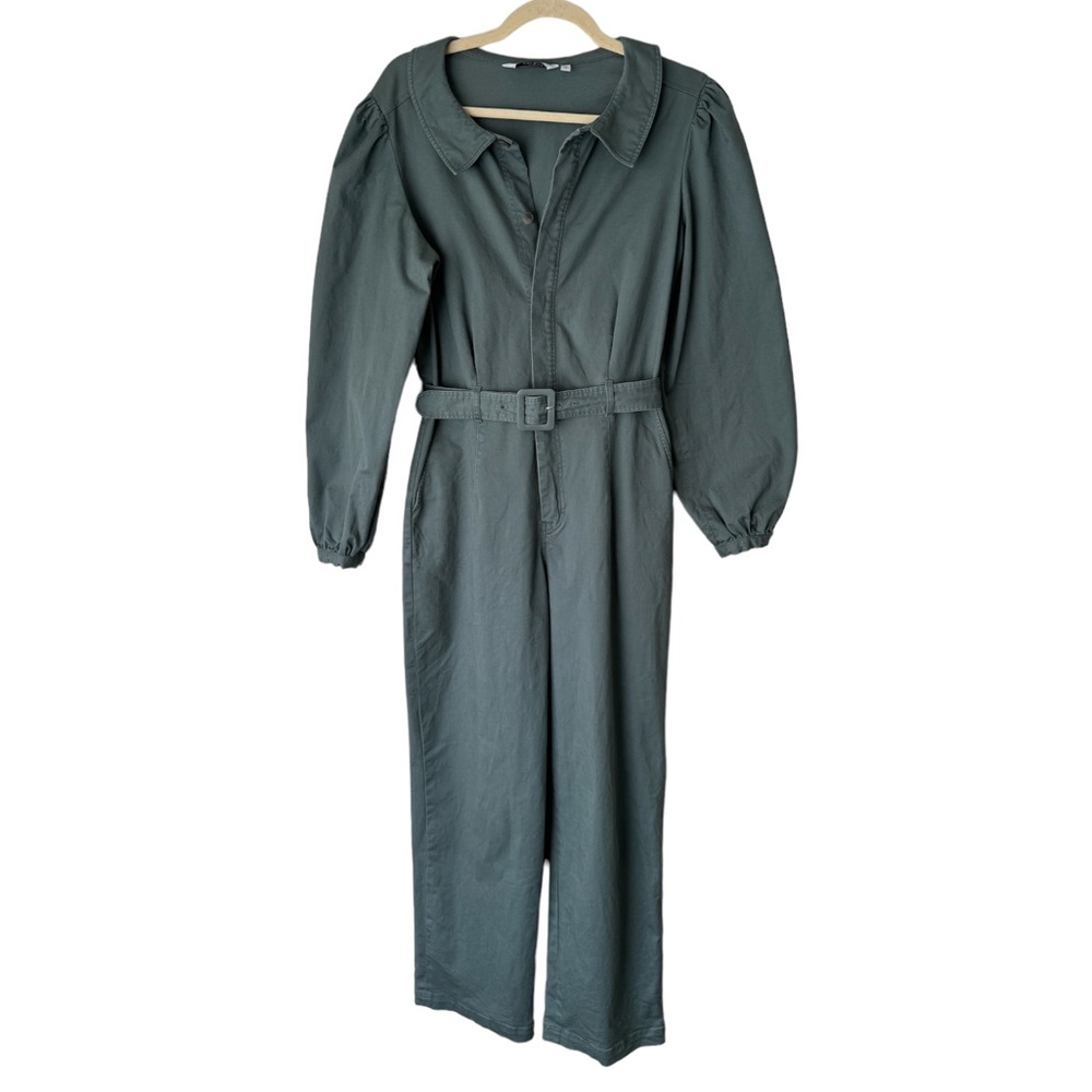 & Other Stories Green Belted Long-Sleeve Cotton Jumpsuit - Picture 4 of 7